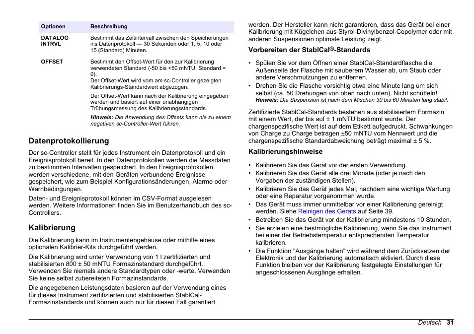 Datenprotokollierung, Kalibrierung, Vorbereiten der stablcal®-standards | Kalibrierungshinweise | Hach-Lange FILTERTRAK FT 660 sc Basic User Manual User Manual | Page 31 / 90