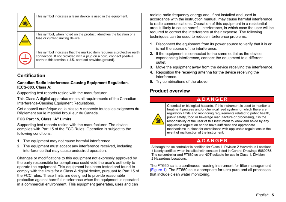 Certification, Product overview | Hach-Lange FILTERTRAK FT 660 sc Basic User Manual User Manual | Page 5 / 90