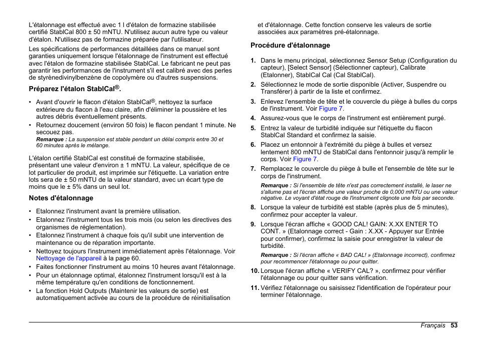 Préparez l'étalon stablcal, Notes d'étalonnage, Procédure d'étalonnage | Hach-Lange FILTERTRAK FT 660 sc Basic User Manual User Manual | Page 53 / 90