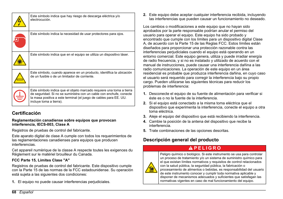 Certificación, Descripción general del producto | Hach-Lange FILTERTRAK FT 660 sc Basic User Manual User Manual | Page 68 / 90