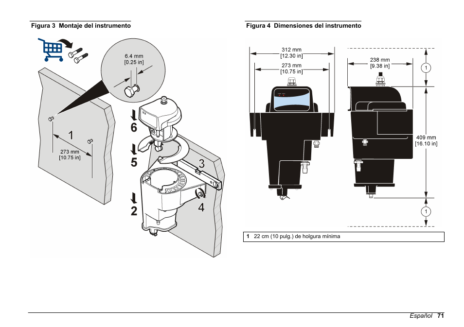 Figura 3, El cliente deberá suministrar el material, Figura 4 | Las dimensiones del instrumento y las | Hach-Lange FILTERTRAK FT 660 sc Basic User Manual User Manual | Page 71 / 90