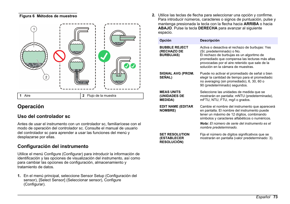 Operación, Uso del controlador sc, Configuración del instrumento | Figura 6 | Hach-Lange FILTERTRAK FT 660 sc Basic User Manual User Manual | Page 73 / 90