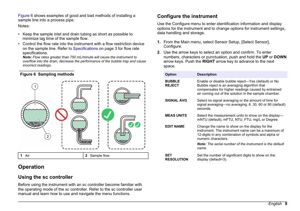 Operation, Using the sc controller, Configure the instrument | Using the sc controller configure the instrument | Hach-Lange FILTERTRAK FT 660 sc User Manual User Manual | Page 11 / 30