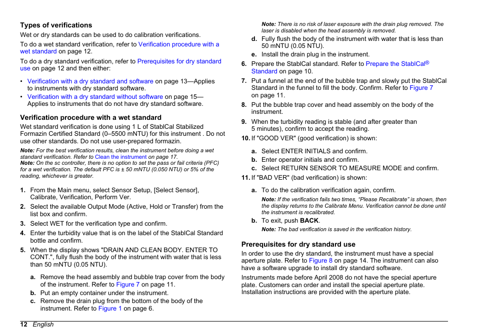 Types of verifications, Verification procedure with a wet standard, Prerequisites for dry standard use | Hach-Lange FILTERTRAK FT 660 sc User Manual User Manual | Page 14 / 30