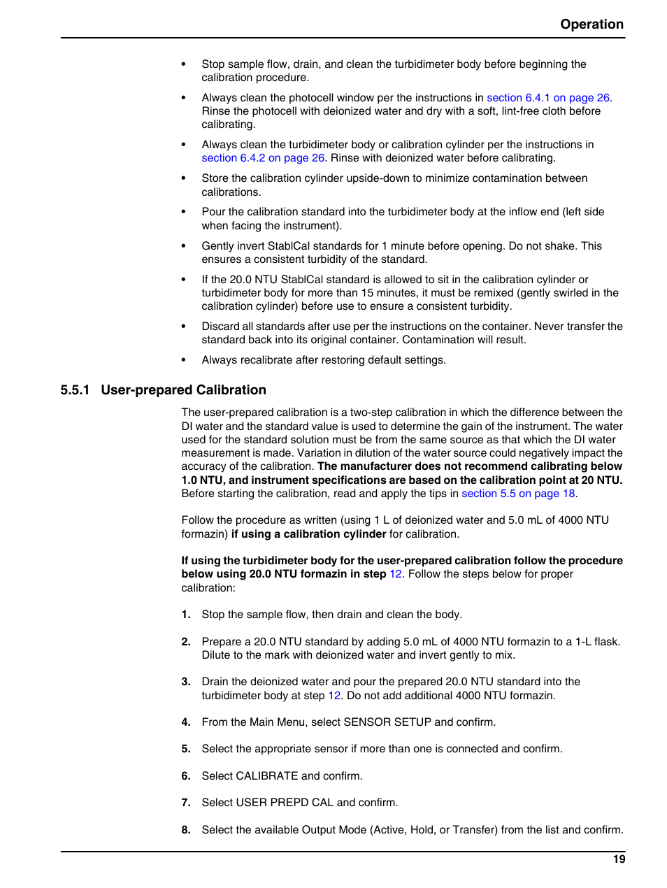 1 user-prepared calibration, Operation | Hach-Lange 1720E Low Range Turbidimeter User Manual | Page 23 / 48