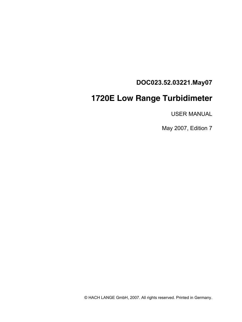 1720e low range turbidimeter | Hach-Lange 1720E Low Range Turbidimeter User Manual | Page 3 / 48