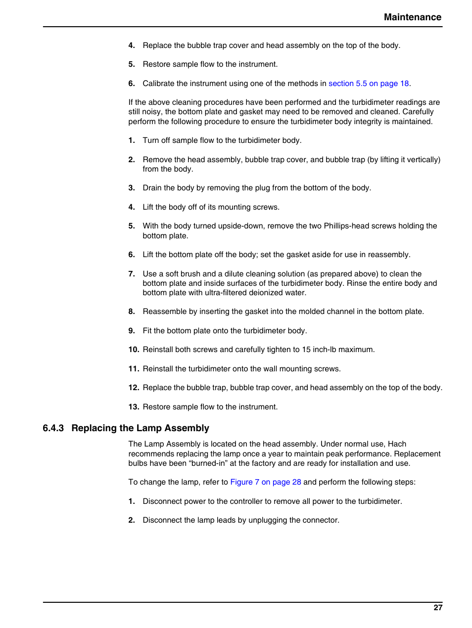 3 replacing the lamp assembly, Maintenance | Hach-Lange 1720E Low Range Turbidimeter User Manual | Page 31 / 48