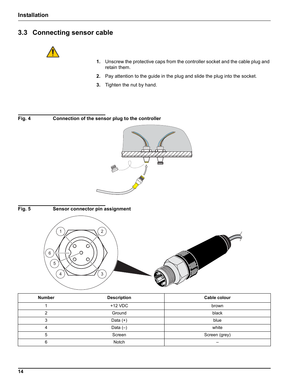 3 connecting sensor cable, Installation | Hach-Lange ULTRATURB sc basic_plus_seawater User Manual | Page 14 / 36