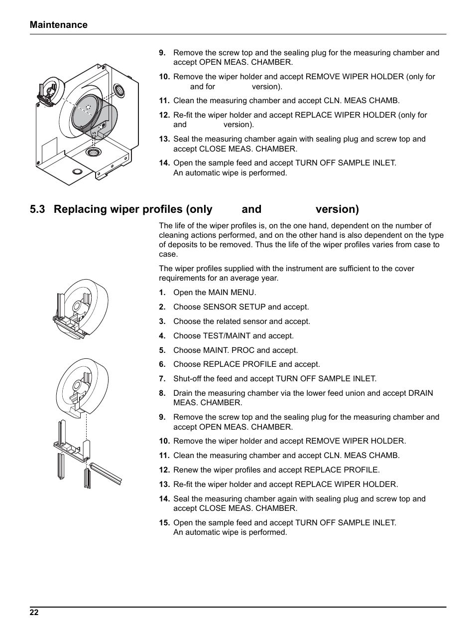 3 replacing wiper profiles (only plus and, Maintenance | Hach-Lange ULTRATURB sc basic_plus_seawater User Manual | Page 22 / 36