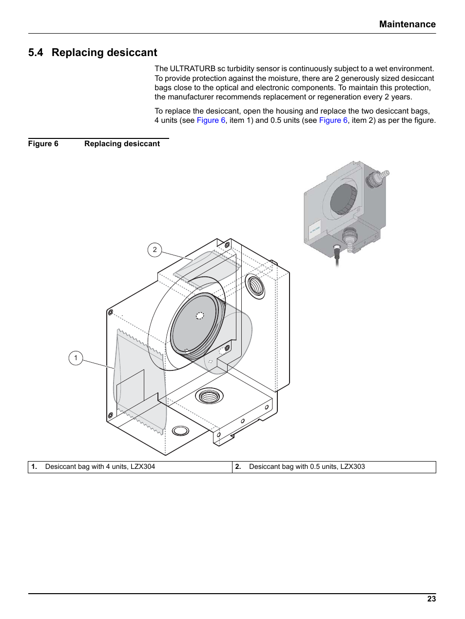 4 replacing desiccant, Maintenance | Hach-Lange ULTRATURB sc basic_plus_seawater User Manual | Page 23 / 36