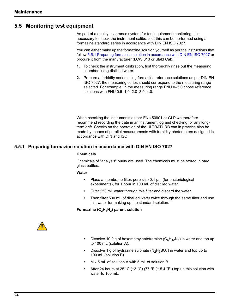 5 monitoring test equipment, Maintenance | Hach-Lange ULTRATURB sc basic_plus_seawater User Manual | Page 24 / 36