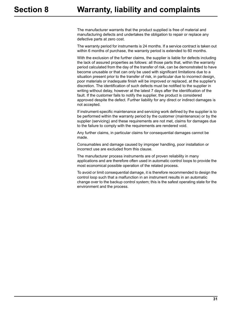 Section 8 warranty, liability and complaints | Hach-Lange ULTRATURB sc basic_plus_seawater User Manual | Page 31 / 36