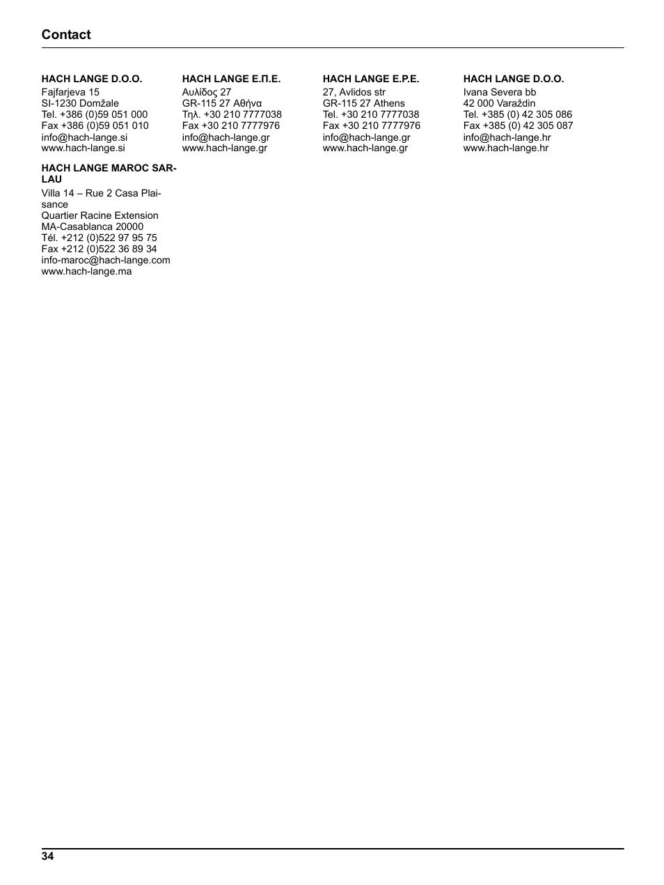 Contact | Hach-Lange ULTRATURB sc basic_plus_seawater User Manual | Page 34 / 36