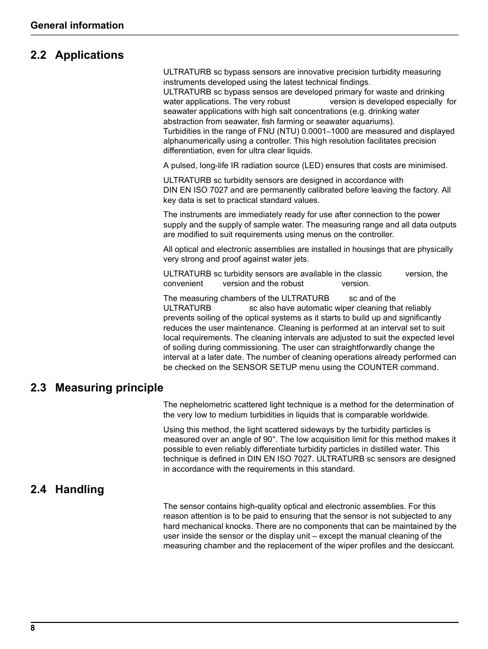 2 applications, 3 measuring principle, 4 handling | Hach-Lange ULTRATURB sc basic_plus_seawater User Manual | Page 8 / 36