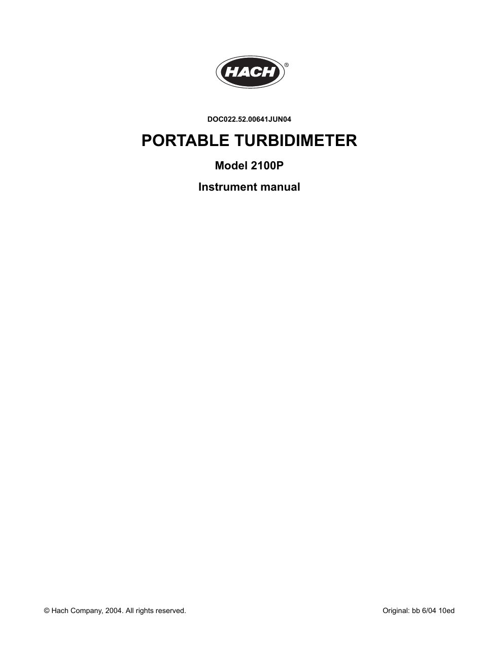 Hach-Lange 2100P - Portable Turbidimeter Instrument User Manual | 37 pages