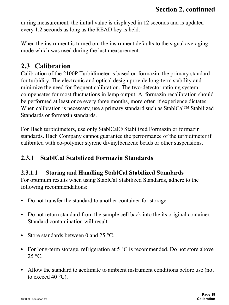 3 calibration, 1 stablcal stabilized formazin standards | Hach-Lange 2100P - Portable Turbidimeter Instrument User Manual | Page 19 / 37