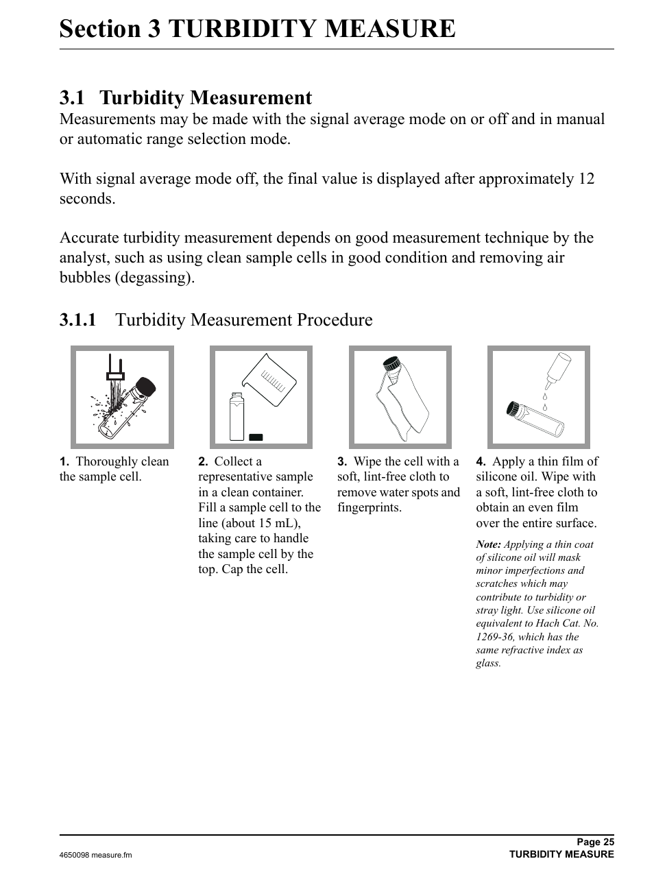 Section 3 turbidity measure, 1 turbidity measurement, 1 turbidity measurement procedure | Hach-Lange 2100P - Portable Turbidimeter Instrument User Manual | Page 25 / 37
