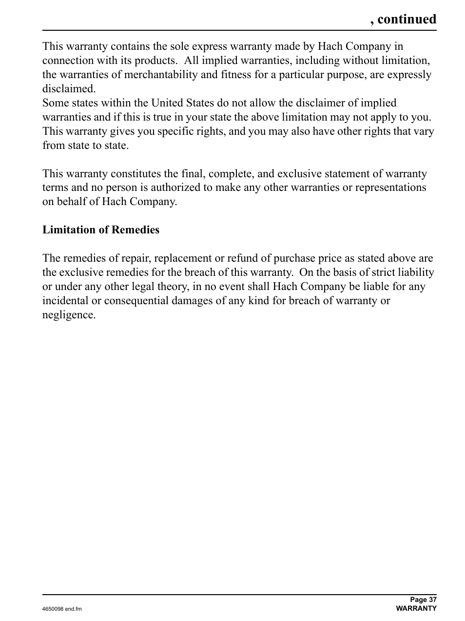Continued | Hach-Lange 2100P - Portable Turbidimeter Instrument User Manual | Page 37 / 37