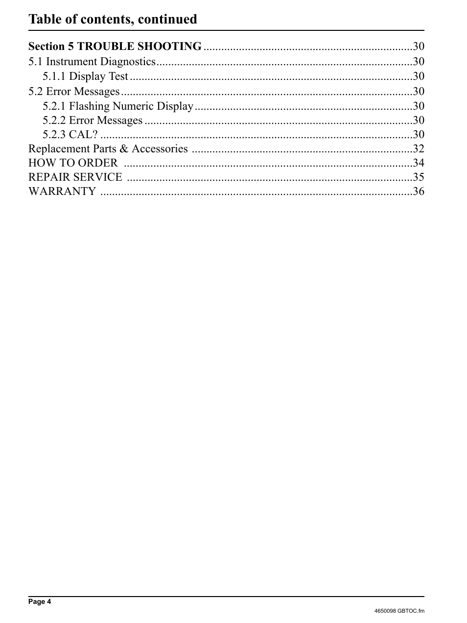 Table of contents, continued | Hach-Lange 2100P - Portable Turbidimeter Instrument User Manual | Page 4 / 37