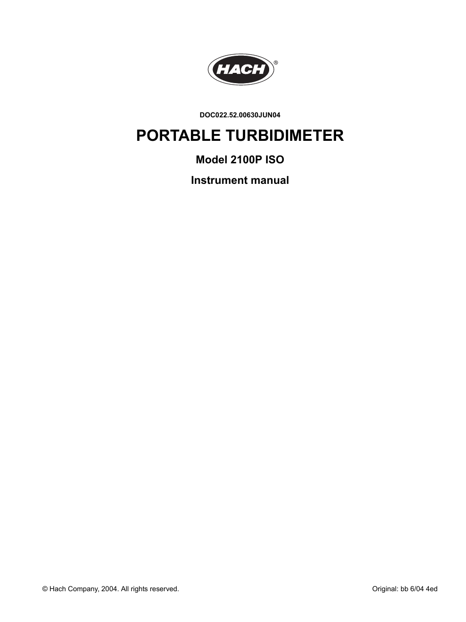 Hach-Lange 2100P iso - Portable Turbidimeter Instrument User Manual | 37 pages