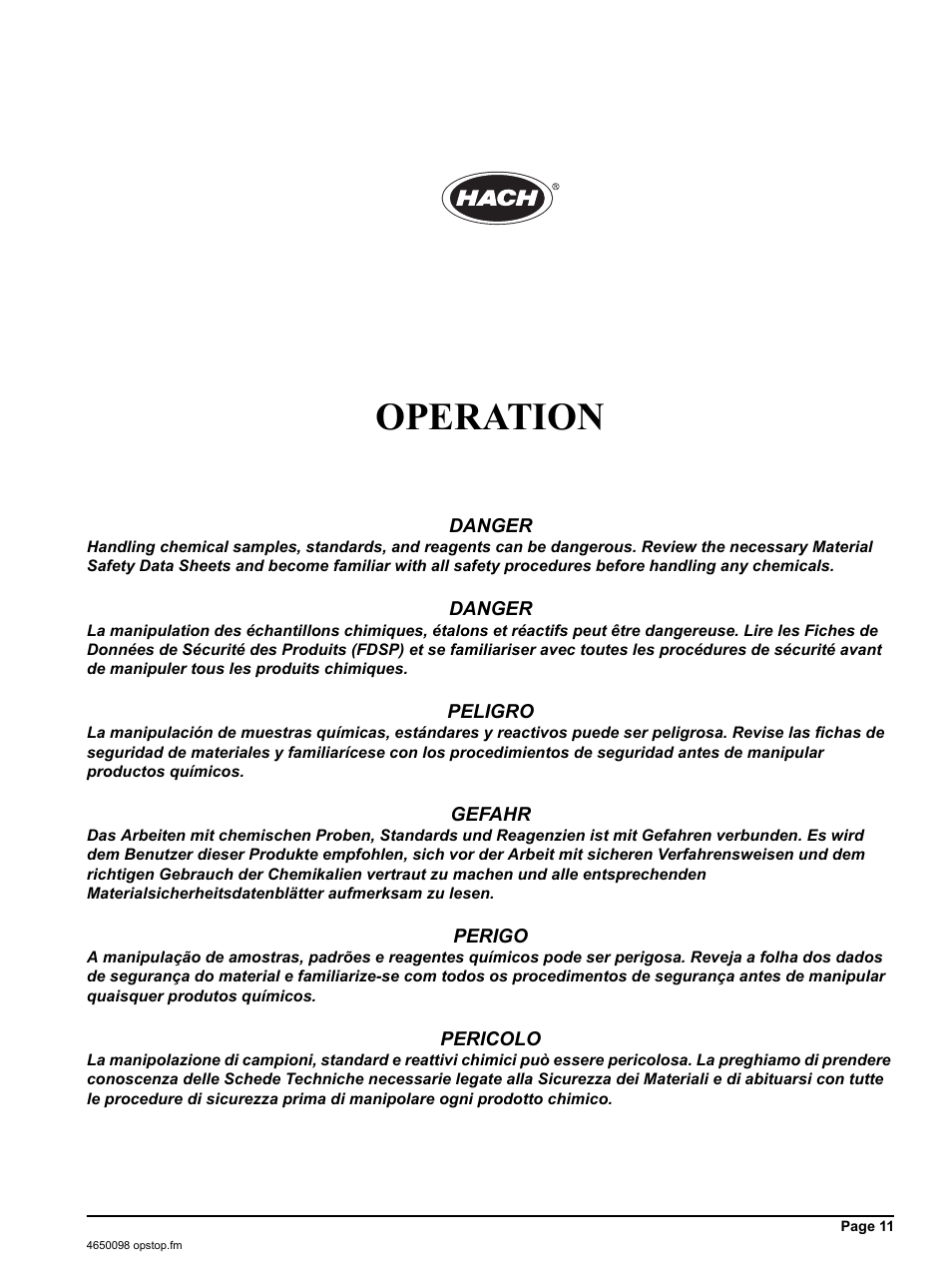 Operation | Hach-Lange 2100P iso - Portable Turbidimeter Instrument User Manual | Page 11 / 37