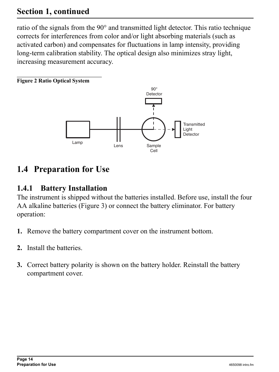 4 preparation for use, 1 battery installation | Hach-Lange 2100P iso - Portable Turbidimeter Instrument User Manual | Page 14 / 37