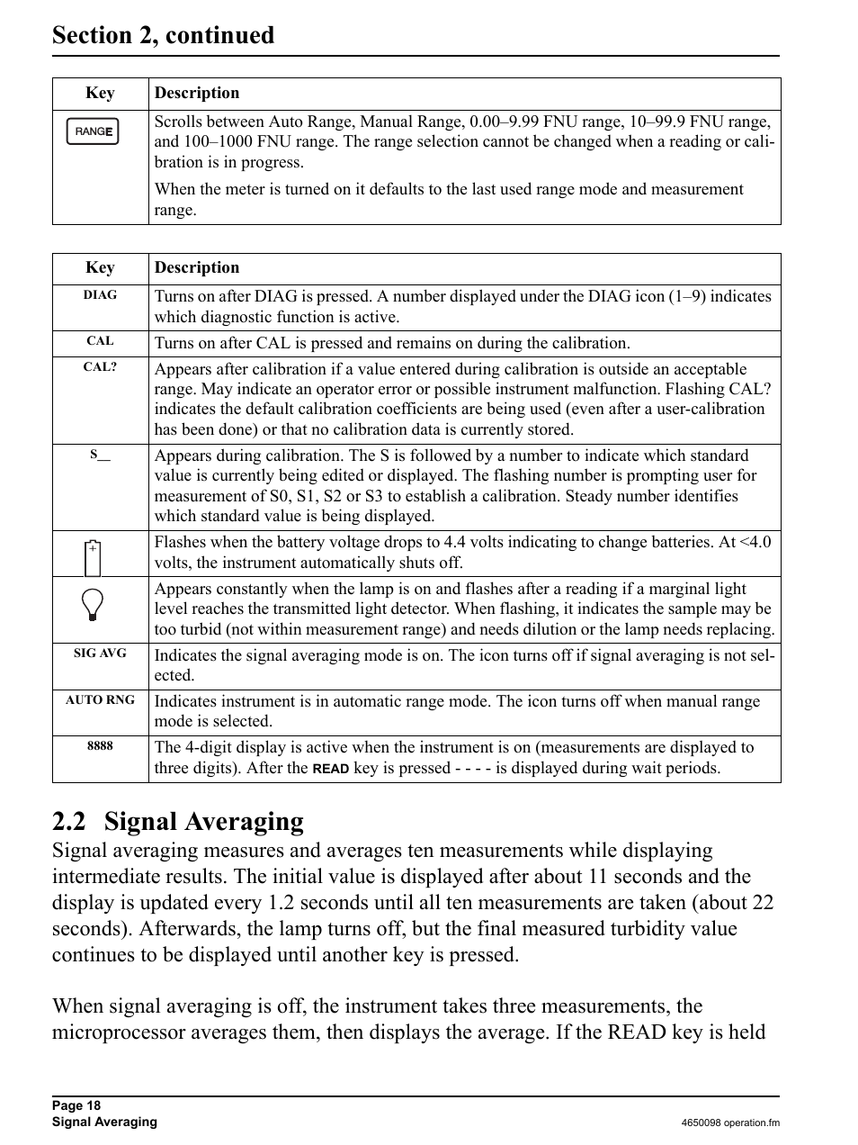 2 signal averaging | Hach-Lange 2100P iso - Portable Turbidimeter Instrument User Manual | Page 18 / 37