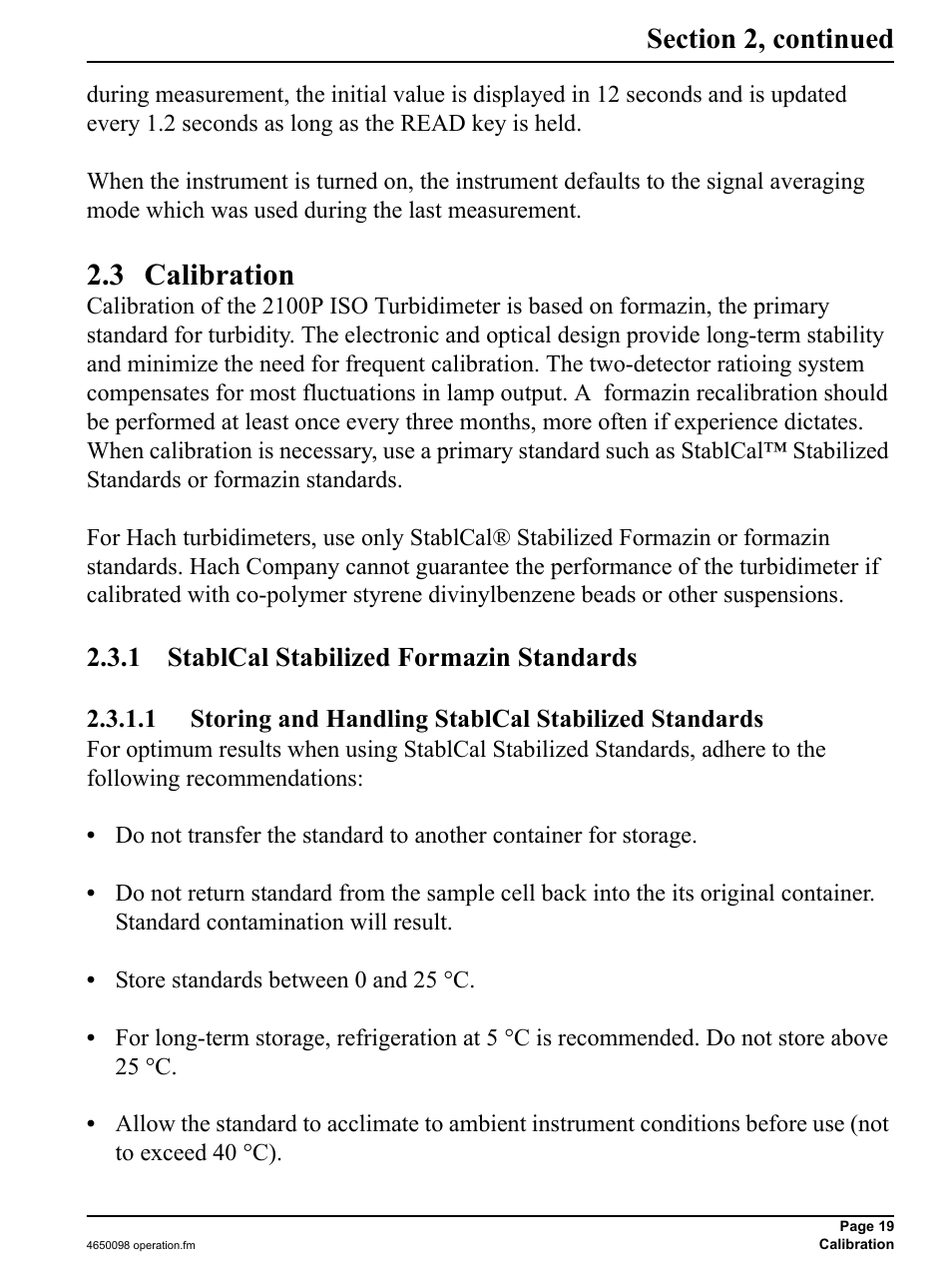 3 calibration, 1 stablcal stabilized formazin standards | Hach-Lange 2100P iso - Portable Turbidimeter Instrument User Manual | Page 19 / 37