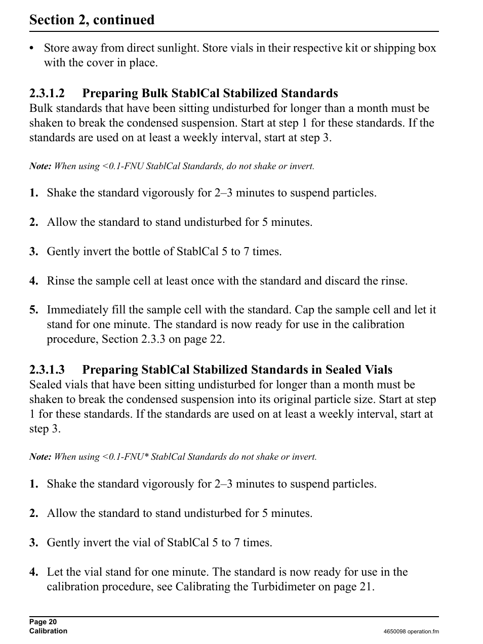 2 preparing bulk stablcal stabilized standards | Hach-Lange 2100P iso - Portable Turbidimeter Instrument User Manual | Page 20 / 37