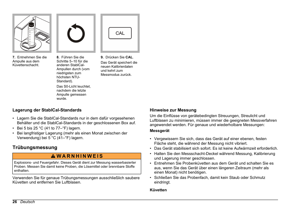 Lagerung der stablcal-standards, Trübungsmessung, Hinweise zur messung | Hach-Lange 2100 N IS Laboratory Turbidimeter Basic User Manual User Manual | Page 26 / 64