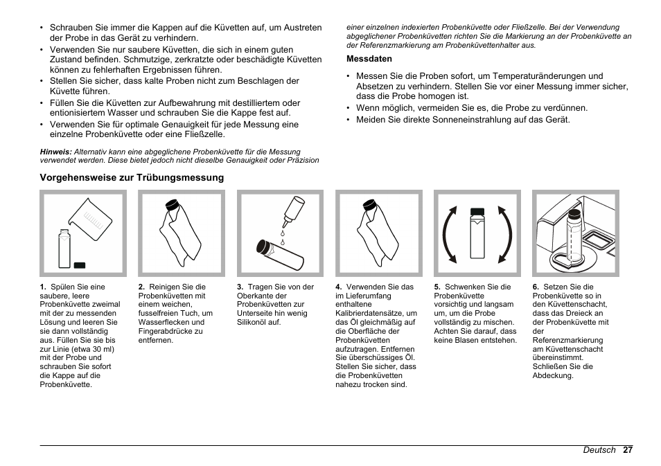 Vorgehensweise zur trübungsmessung | Hach-Lange 2100 N IS Laboratory Turbidimeter Basic User Manual User Manual | Page 27 / 64