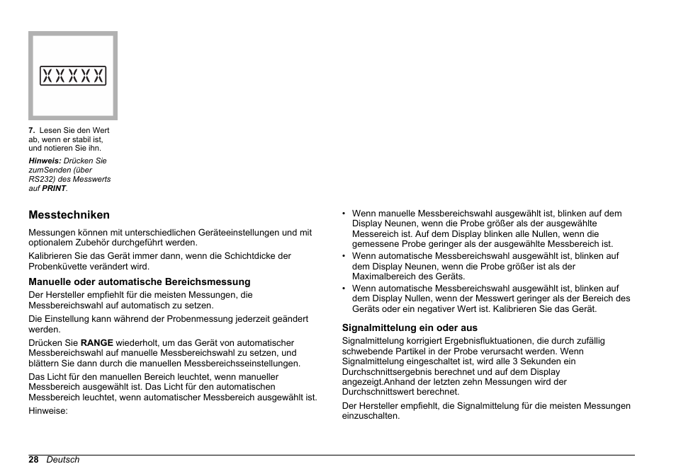 Messtechniken, Manuelle oder automatische bereichsmessung, Signalmittelung ein oder aus | Hach-Lange 2100 N IS Laboratory Turbidimeter Basic User Manual User Manual | Page 28 / 64