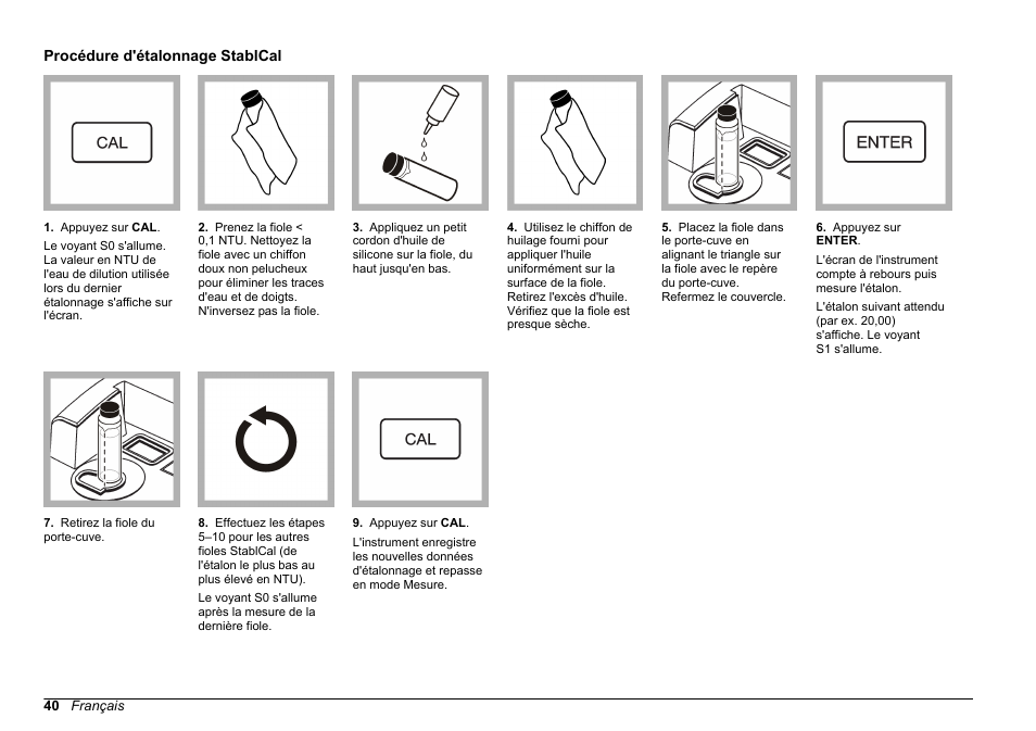 Procédure d'étalonnage stablcal | Hach-Lange 2100 N IS Laboratory Turbidimeter Basic User Manual User Manual | Page 40 / 64