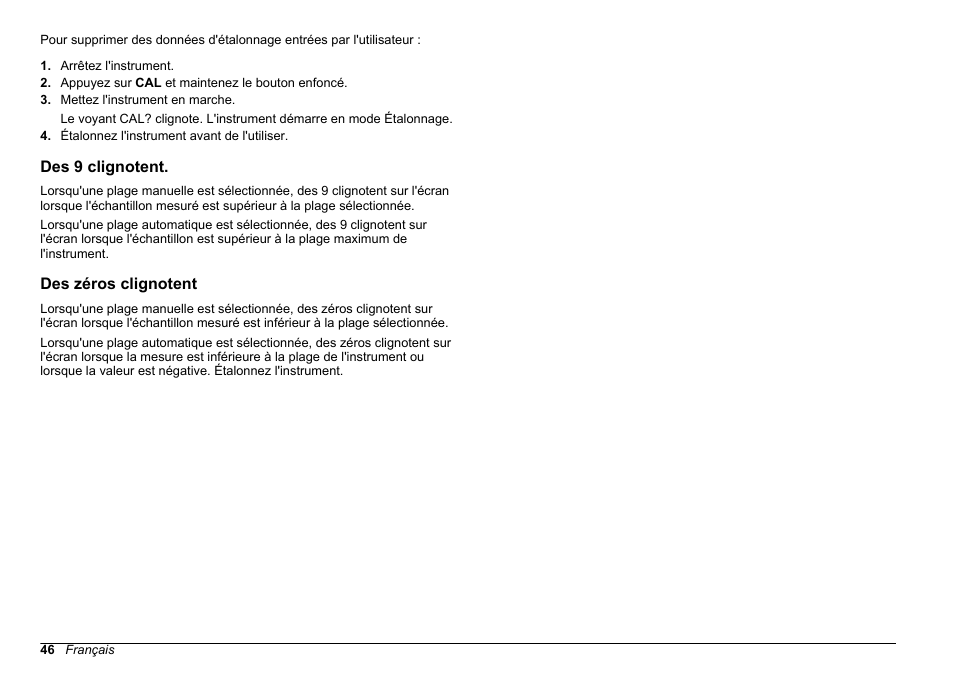Des 9 clignotent, Des zéros clignotent | Hach-Lange 2100 N IS Laboratory Turbidimeter Basic User Manual User Manual | Page 46 / 64