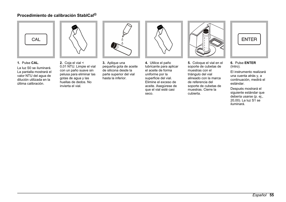 Procedimiento de calibración stablcal | Hach-Lange 2100 N IS Laboratory Turbidimeter Basic User Manual User Manual | Page 55 / 64