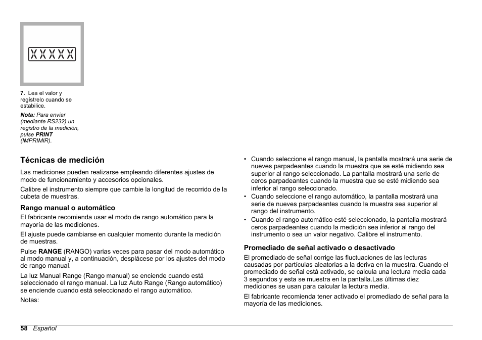 Técnicas de medición, Rango manual o automático, Promediado de señal activado o desactivado | Hach-Lange 2100 N IS Laboratory Turbidimeter Basic User Manual User Manual | Page 58 / 64