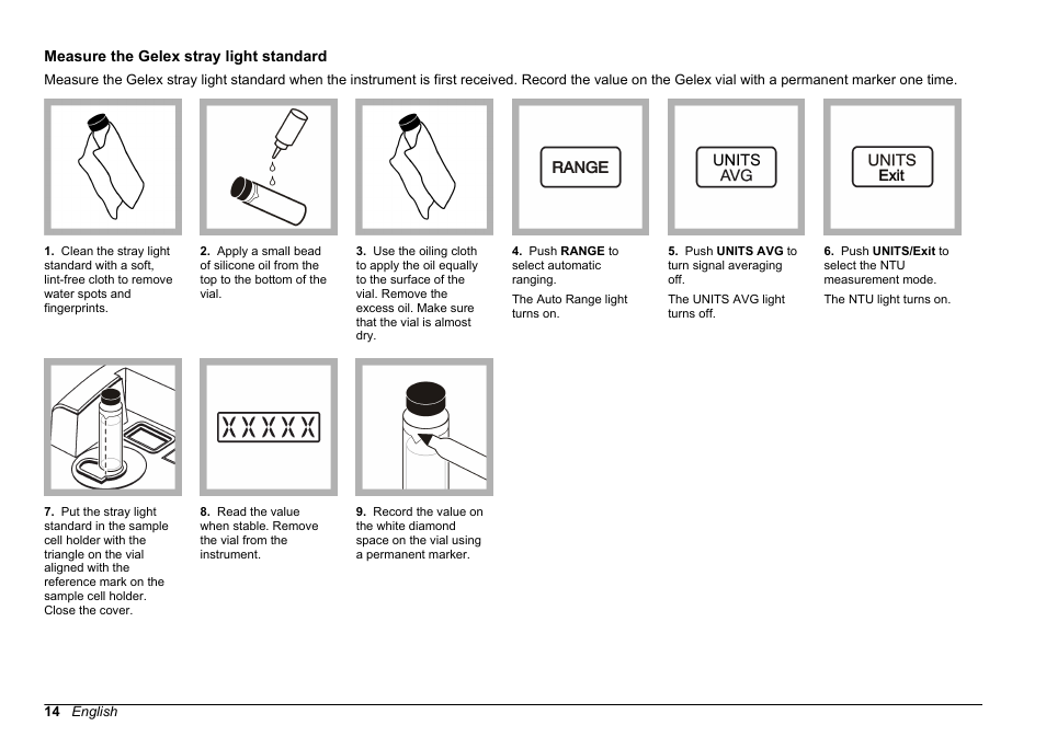 Measure the gelex stray light standard | Hach-Lange 2100 N IS Laboratory Turbidimeter User Manual User Manual | Page 16 / 42