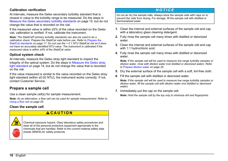 Calibration verification, Optical system check, Prepare a sample cell | Clean the sample cell, Calibration verification optical system check, Optical system check is done. refer to | Hach-Lange 2100 N IS Laboratory Turbidimeter User Manual User Manual | Page 18 / 42
