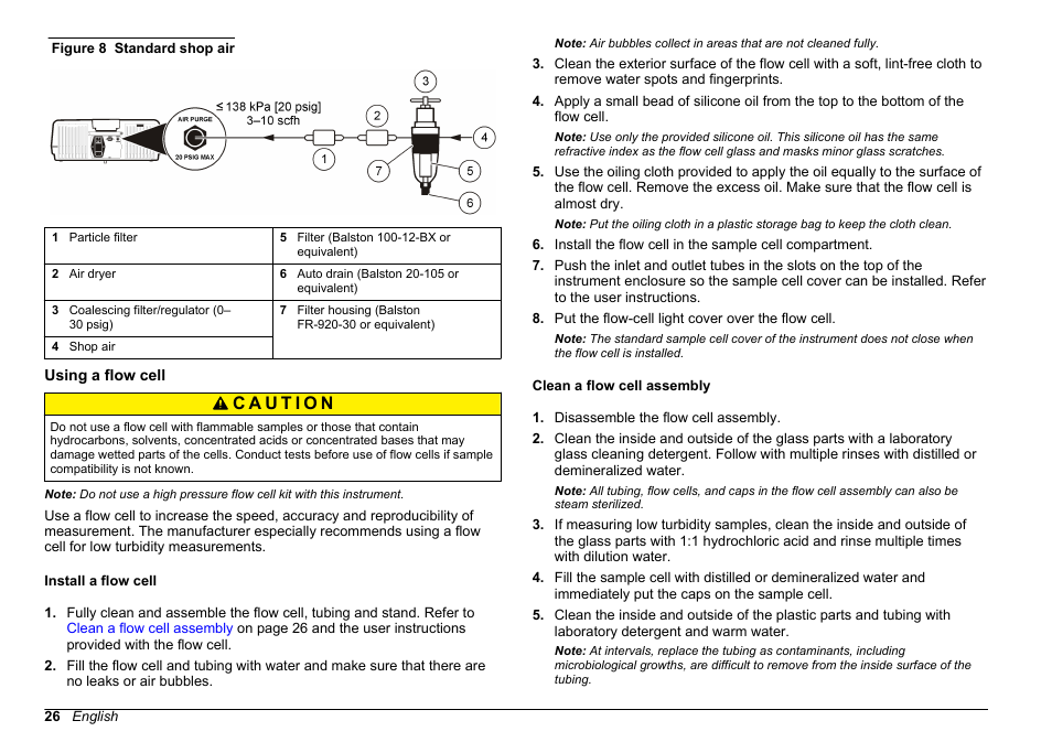 Using a flow cell, Install a flow cell, Clean a flow cell assembly | Install a flow cell clean a flow cell assembly, Figure 8, Show the methods for connecting the two types of | Hach-Lange 2100 N IS Laboratory Turbidimeter User Manual User Manual | Page 28 / 42