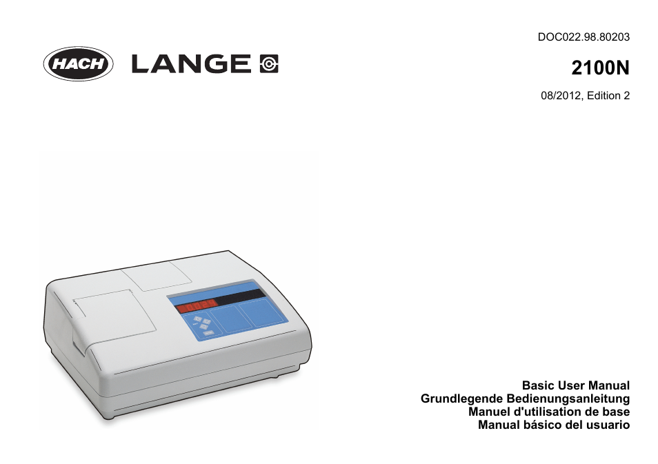 Hach-Lange 2100 N Laboratory Turbidimeter Basic User Manual User Manual | 78 pages