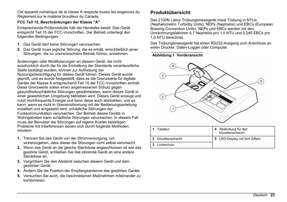 Produktübersicht | Hach-Lange 2100 N Laboratory Turbidimeter Basic User Manual User Manual | Page 23 / 78