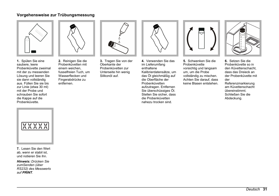 Vorgehensweise zur trübungsmessung | Hach-Lange 2100 N Laboratory Turbidimeter Basic User Manual User Manual | Page 31 / 78