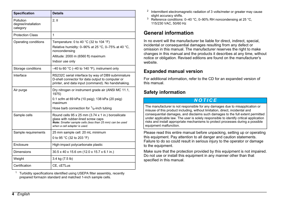 General information, Expanded manual version, Safety information | Hach-Lange 2100 N Laboratory Turbidimeter Basic User Manual User Manual | Page 4 / 78