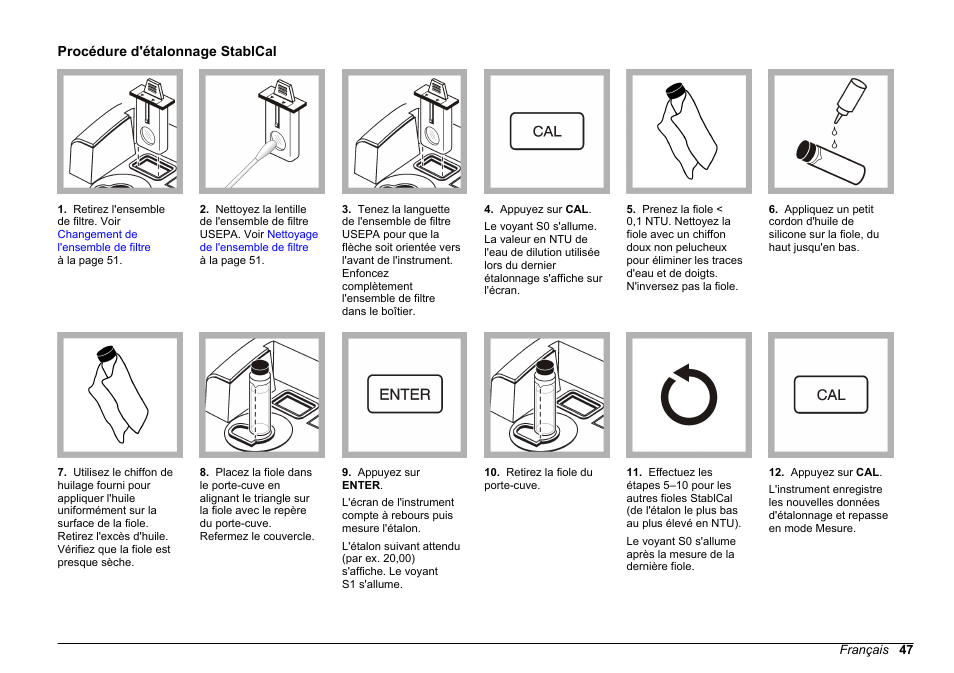 Procédure d'étalonnage stablcal | Hach-Lange 2100 N Laboratory Turbidimeter Basic User Manual User Manual | Page 47 / 78
