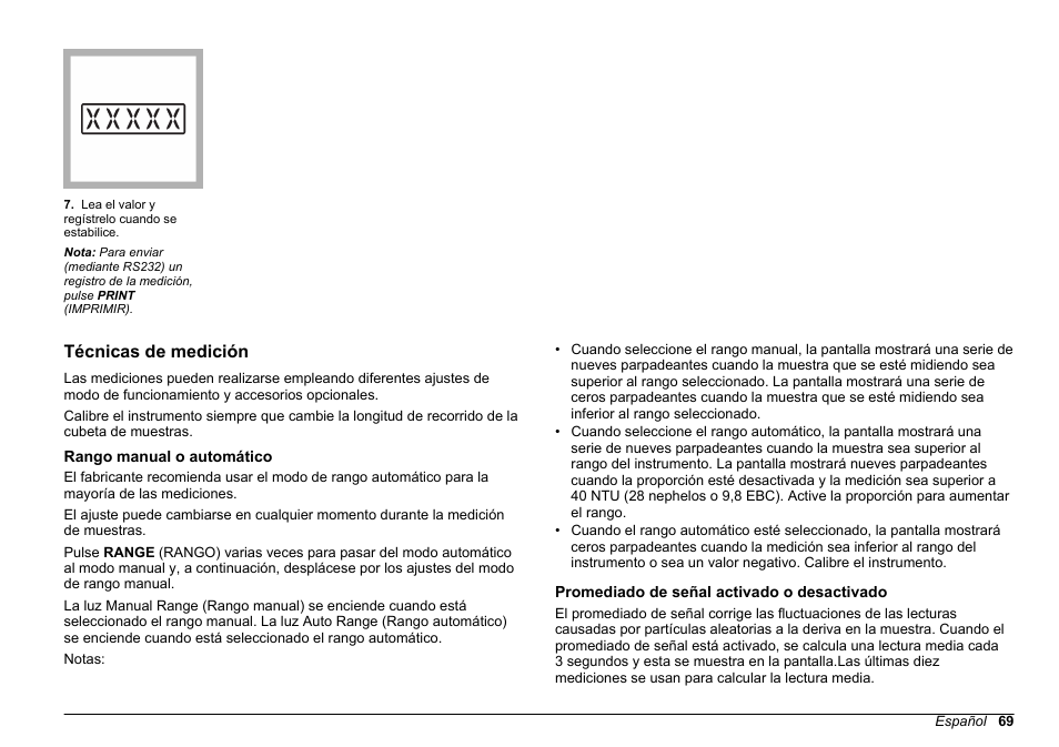 Técnicas de medición, Rango manual o automático, Promediado de señal activado o desactivado | Hach-Lange 2100 N Laboratory Turbidimeter Basic User Manual User Manual | Page 69 / 78