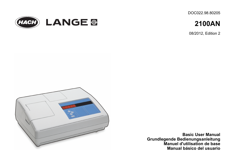 Hach-Lange 2100 AN Laboratory Turbidimeter Basic User Manual User Manual | 86 pages