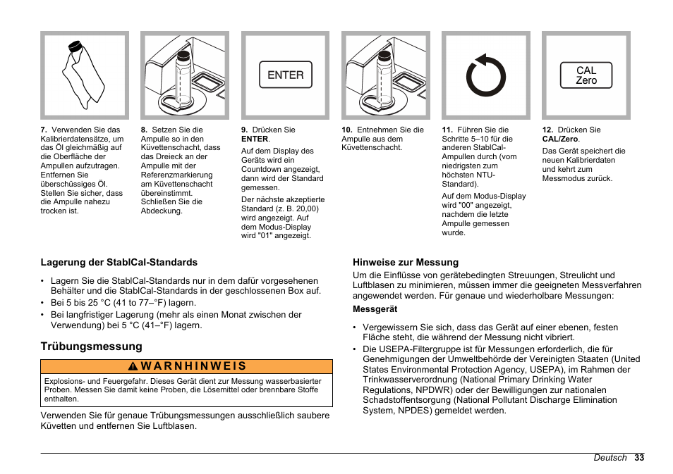 Lagerung der stablcal-standards, Trübungsmessung, Hinweise zur messung | Hach-Lange 2100 AN Laboratory Turbidimeter Basic User Manual User Manual | Page 33 / 86