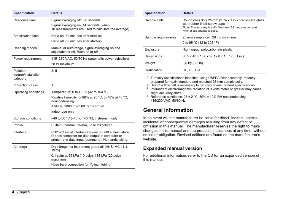 General information, Expanded manual version | Hach-Lange 2100 AN Laboratory Turbidimeter Basic User Manual User Manual | Page 4 / 86