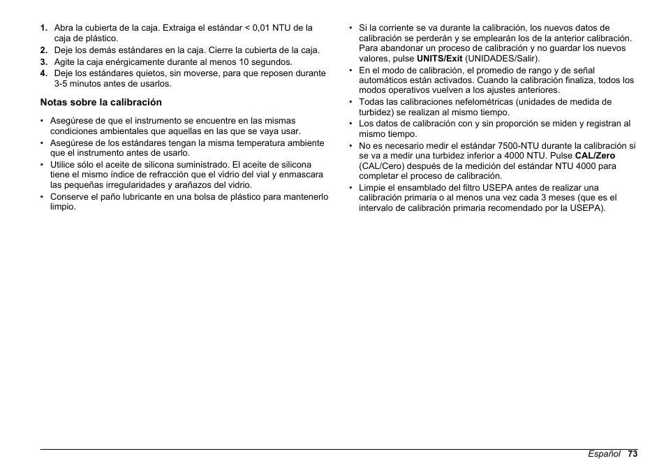 Notas sobre la calibración | Hach-Lange 2100 AN Laboratory Turbidimeter Basic User Manual User Manual | Page 73 / 86