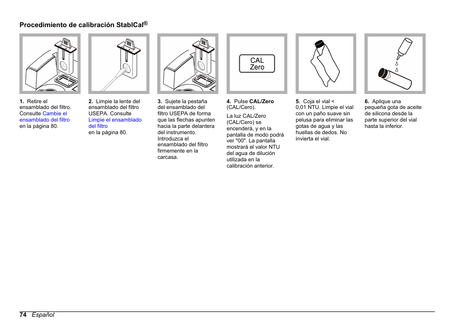Procedimiento de calibración stablcal | Hach-Lange 2100 AN Laboratory Turbidimeter Basic User Manual User Manual | Page 74 / 86